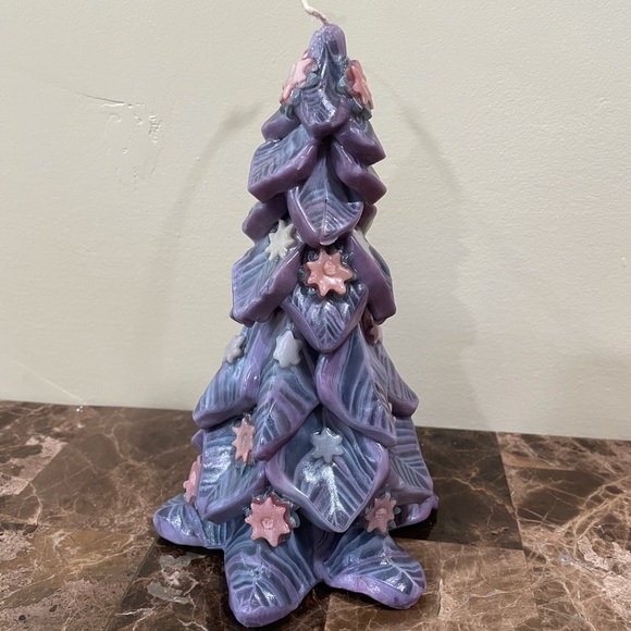 Vintage 9" Purple Figural CHRISTMAS TREE CANDLE Handmade Unique - Picture 2 of 5